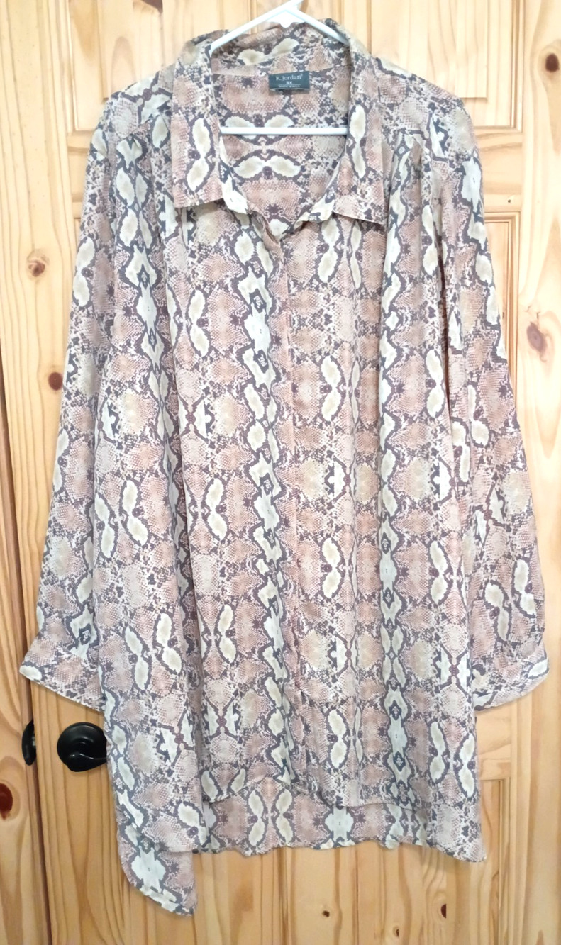 K. Jordan Women Plus 5X Snake Pink Beige Long Sleeve Button Blouse Tunic